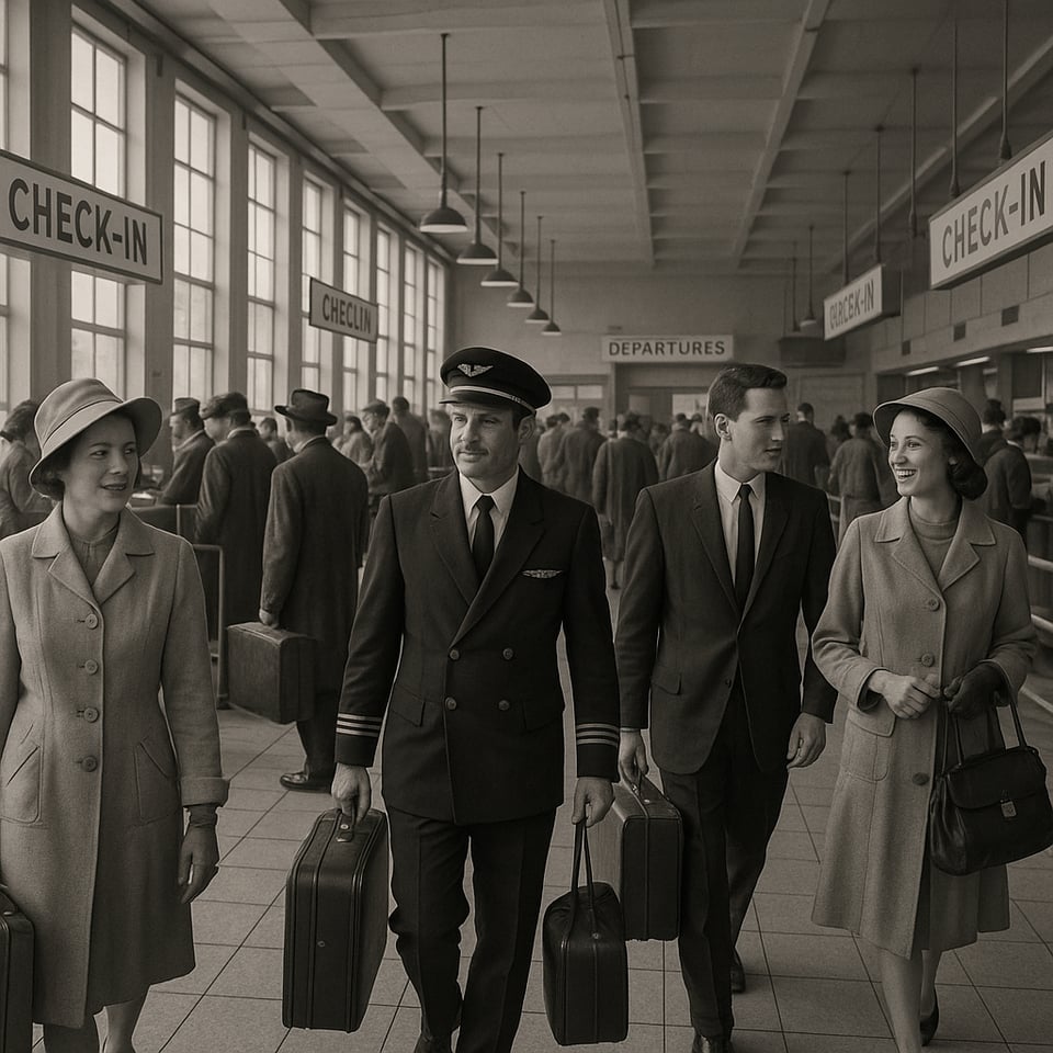 The image old airport of people traveling maybe event pilot